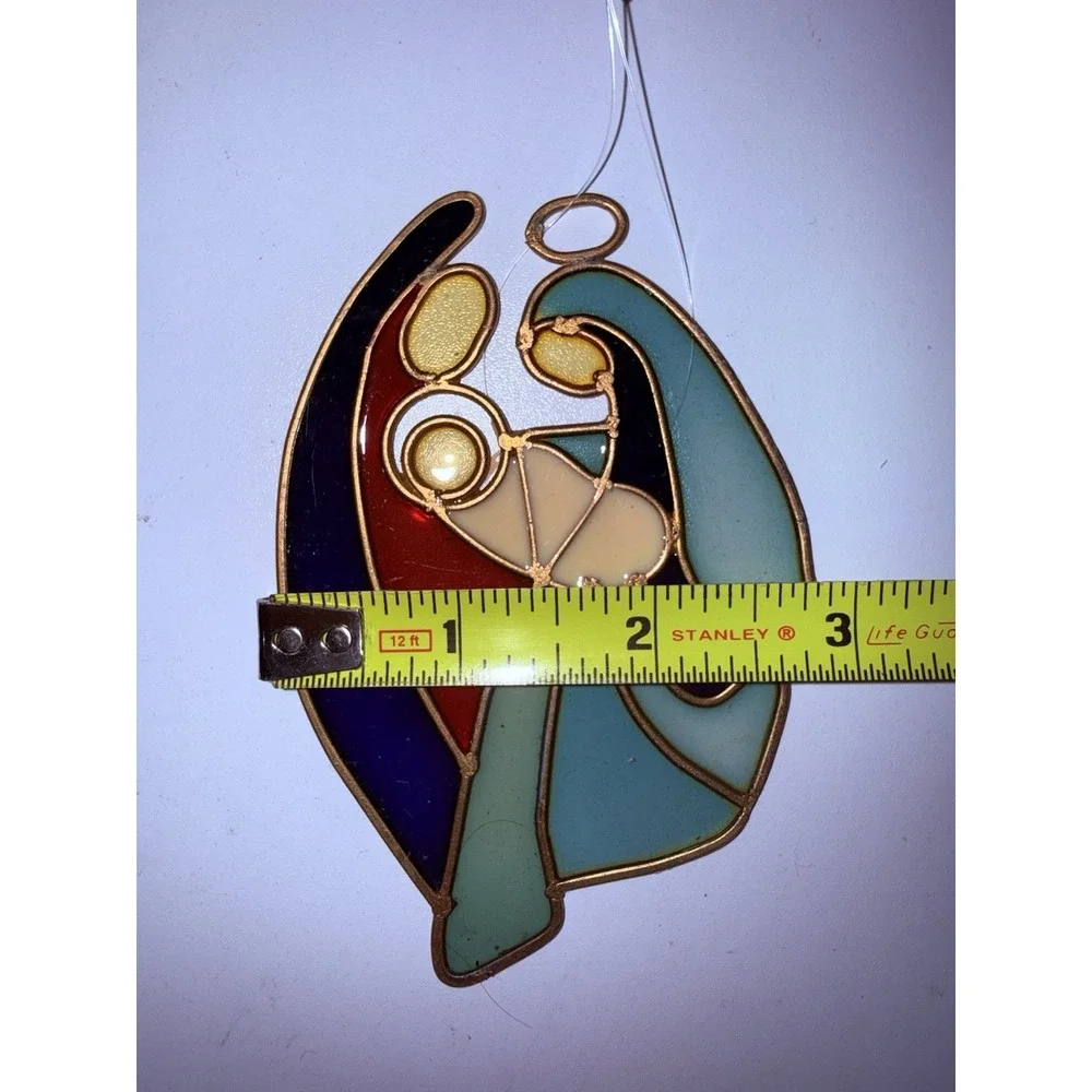 Faux Stained Glass Christmas Ornament Holy Family With‎ Baby Jesus 2.75 X 4.25